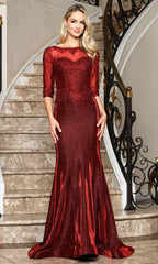 Adora Design 3354-03 - Bateau Neck Lace Mermaid Gown