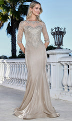 Adora Design 3354-03 - Bateau Neck Lace Mermaid Gown