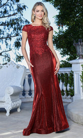 Adora Design 3355-03 - Lace Applique Bateau Flared Gown