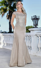 Adora Design 3355-03 - Lace Applique Bateau Flared Gown