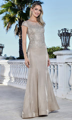 Adora Design 3355-03 - Lace Applique Bateau Flared Gown