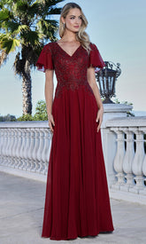 Adora Design 3356-03 - V-Neck Beaded Lace Formal Gown