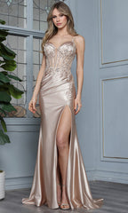 Adora Design 3357 - Spaghetti Strap Embellished Slit Gown