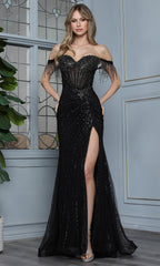 Adora Design 3362 - Linear Beaded Sheath Evening Gown with Slit