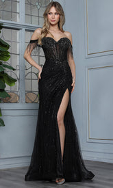 Adora Design 3362 - Linear Beaded Sheath Evening Gown with Slit
