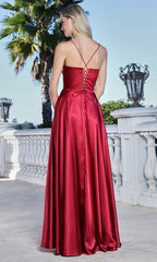 Adora Design 3368 - Lace-Up Back High Slit Flowing Gown