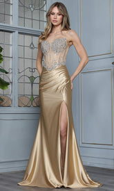 Adora Design 3369 - Sweetheart Basque High Slit Gown