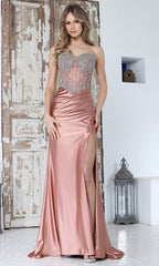 Adora Design 3369 - Sweetheart Basque High Slit Gown