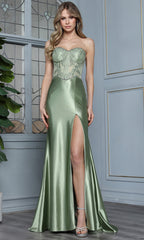 Adora Design 3375 - Lace Embellished High Slit Sheath Gown
