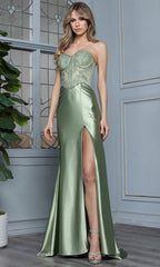 Adora Design 3375 - Lace Embellished High Slit Sheath Gown
