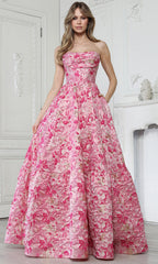 Adora Design 3384 - Cowl Neck Tiered Floral Evening Gown