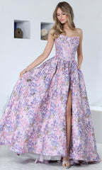 Adora Design 3389 - Strapless Corset Floral Evening Gown