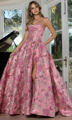 Adora Design 3390 - Strapless Floral Evening Gown with Pockets