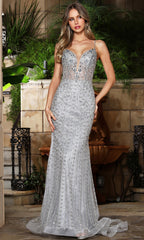 Adora Design 3393 - Spaghetti Strap Lace-Up Beaded Gown