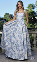 Adora Design 3396 - Square Neck Long Gown with Floral Texture