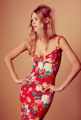 Again Collection - Knee Length Bustier Bodice Floral Print Dress