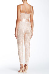 Adrianna Papell - 231M70480SC V Neck Illusion Embroidered Fit Jumpsuit