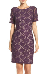 Adrianna Papell - AP1D100772SC Bateau Short Sleeves Sheath Dress