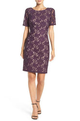 Adrianna Papell - AP1D100772SC Bateau Short Sleeves Sheath Dress