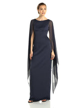 Adrianna Papell - Bateau Fitted Long Dress with Cape Sleeve 81917310SC
