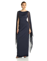 Adrianna Papell - Bateau Fitted Long Dress with Cape Sleeve 81917310SC