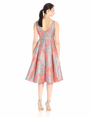 Adrianna Papell - Embossed Print Tea Length Pleated Dress 41926670SC