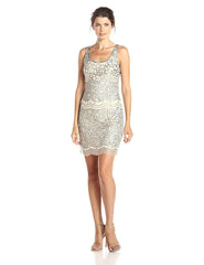 Adrianna Papell - 41912200SC Scoop Neck Bedazzled Sheath Dress