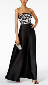 Adrianna Papell - AP1E201123SC Long Floral Bodice Sleek A-Line Dress