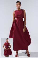 ALINA LACE UP DETAIL MAXI DRESS IN BURGUNDY