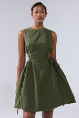 ALINA LACE UP DETAIL MAXI DRESS IN OLIVE