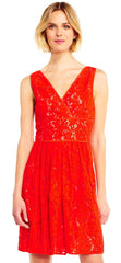 Adrianna Papell - Sleeveless V Neck Lace A-line Dress AP1D101098SC