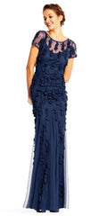 Adrianna Papell - Short Sleeve Petal Applique Long Dress AP1E200980SC