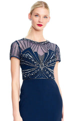 Adrianna Papell - Sheer Short Sleeves Beaded Sequin Long Gown AP1E203646SC