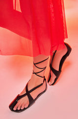 AKIRA AULORA BLACK FLAT SANDAL WITH PEEP TOE