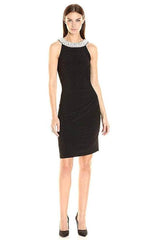 Adrianna Papell - AP1D100522 Embellished Neck Short Dress