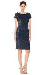 Adrianna Papell - AP1D101402SC Floral Jacquard Deep V-Open Back Dress