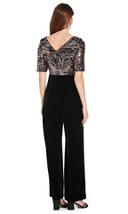 Adrianna Papell - V Neck Half Sleeves Sequined Jumpsuit AP1E206295SC