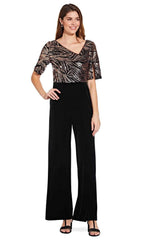 Adrianna Papell - V Neck Half Sleeves Sequined Jumpsuit AP1E206295SC
