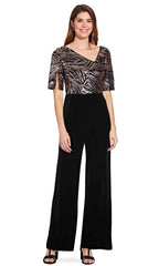 Adrianna Papell - V Neck Half Sleeves Sequined Jumpsuit AP1E206295SC