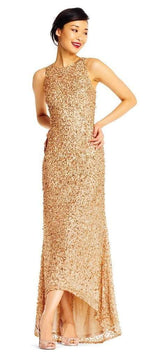 Adrianna Papell - High Low Sequin Beaded Sleeveless Gown AP1E201754 - 1 pc Champagne Gold In Size 16 Available