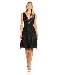 Adrianna Papell - Shirred Illusion Overlaid Lace Dress AP1D100192SC