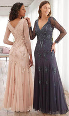 Adrianna Papell Platinum 40374 - Sheer Sleeved Evening Dress