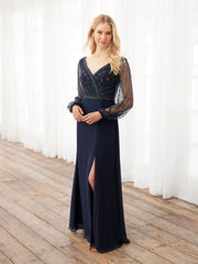 Adrianna Papell Platinum - 40398 Long Sheer Sleeves Evening Dresses