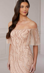 Adrianna Papell Platinum 40422 - Off Shoulder Sheath Gown