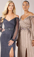 Adrianna Papell Platinum 40437 - Beaded Bishop Sleeve Dress
