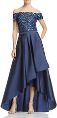Adrianna Papell - Sequined Off Shoulder High Low Gown AP1E201583SC