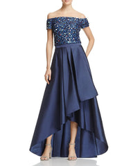 Adrianna Papell - Sequined Off Shoulder High Low Gown AP1E201583SC