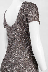 Adrianna Papell - 41900220SC Embellished Shiny Short Sleeve Dress