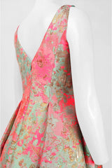 Adrianna Papell - Embossed Print Tea Length Pleated Dress 41926670SC