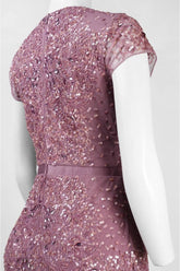 Adrianna Papell - 91891700SC V Neck Embellished Mesh Dress